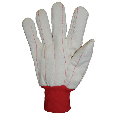 Anchor Brand Cotton Canvas Double-Palm Gloves with Nap-in Finish, Red Knit-Wrist Cuff, Natural White, Large - Pack of 12