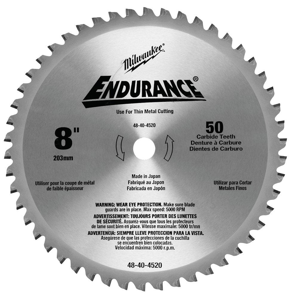 Milwaukee 8" Circular 495-48-40-4520 Saw Blade Metal Cutting 50T Pack of 1