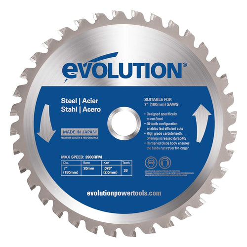 Evolution TCT Metal-Cutting Blade, 7 in, 20 mm Arbor, 3900 rpm, 36 Teeth