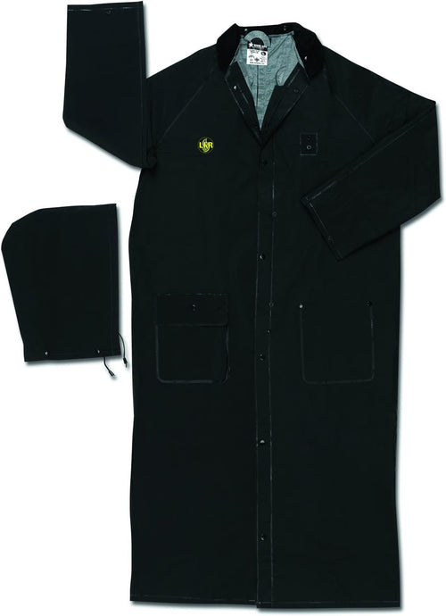 MCR Safety 611-FR267CL 60-Inch Classic Plus PVC/Polyester Flame-Resistant Rider Coat with Detached Hood, Black, Large Pack of 1