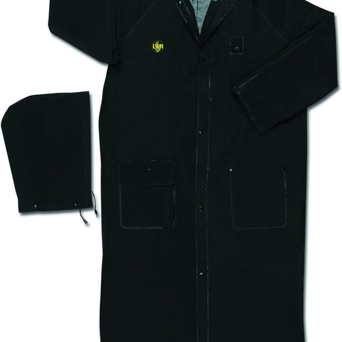 MCR Safety 611-FR267CL 60-Inch Classic Plus PVC/Polyester Flame-Resistant Rider Coat with Detached Hood, Black, Large Pack of 1