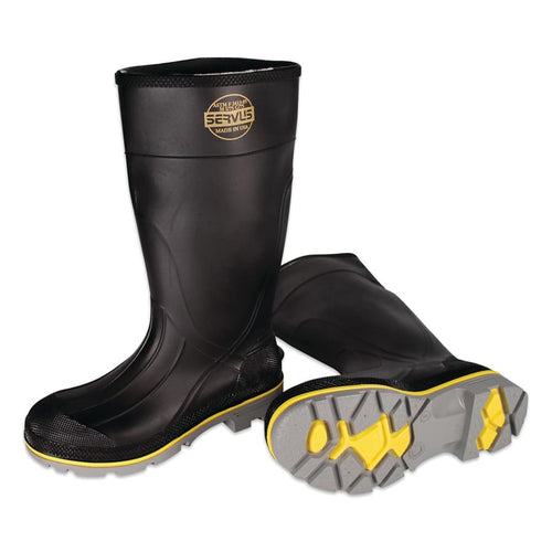 Servus by Honeywell PVC Chemical-Resistant Steel Toe Men's Work Boots, Black, Yellow & Gray, 8 Pack