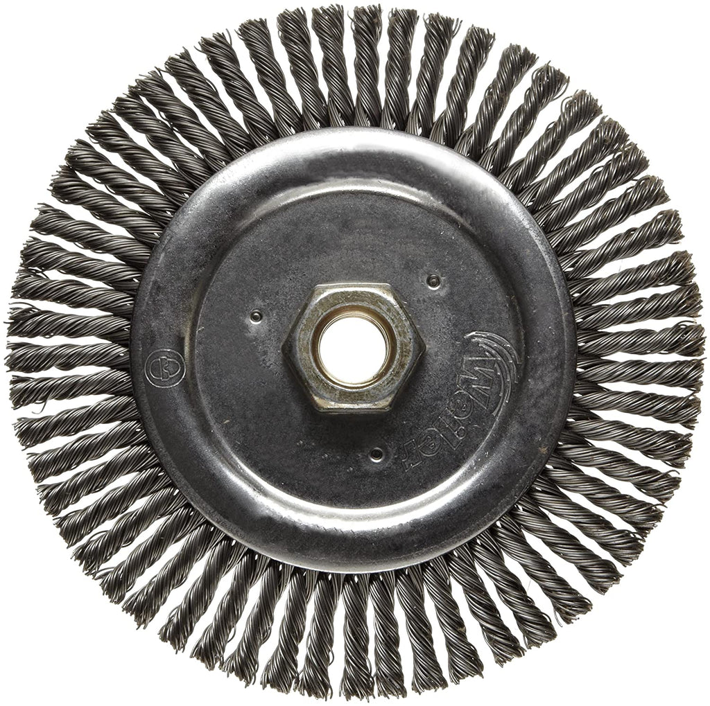 Weiler 804-09400 Roughneck Jr. 6" Root Pass Weld Cleaning Brush, .020" Steel Wire Fill, 5/8"-11 Unc Nut, Made in the USA