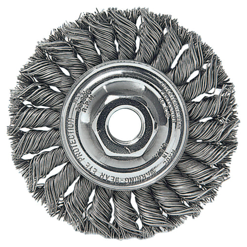 Weiler 804-17681 Standard Twist Knot Wheel 4 dia x 1/2 Wide 0.014 Stainless Steel, 5/8 in to 11 UNC Nut Pack of 1