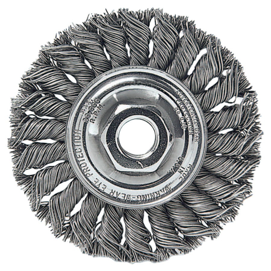 Weiler 804-13120 Standard Twist Knot Wheel 4 dia x 1/2 Wide 0.014 Stainless Steel, 5/8 in to 11 UNC Nut Pack of 1