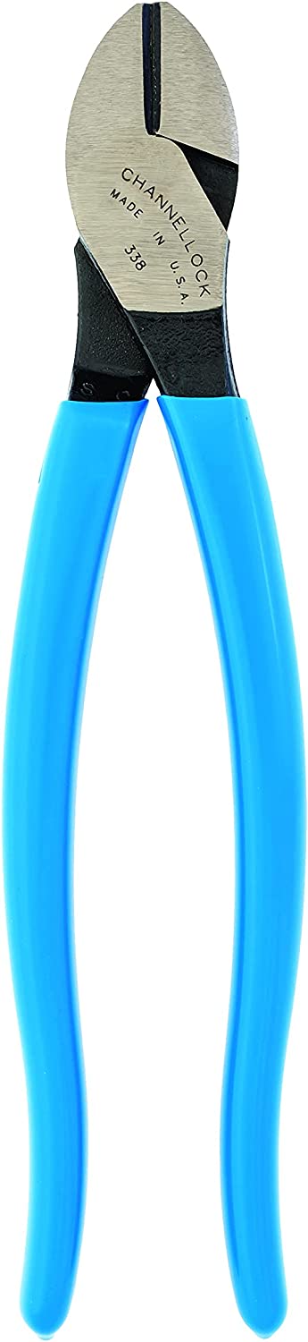 Channellock 338 Diagonal Cutting Pliers - 8-Inch, High-Carbon Steel, Precision Cutting, Blue Handle