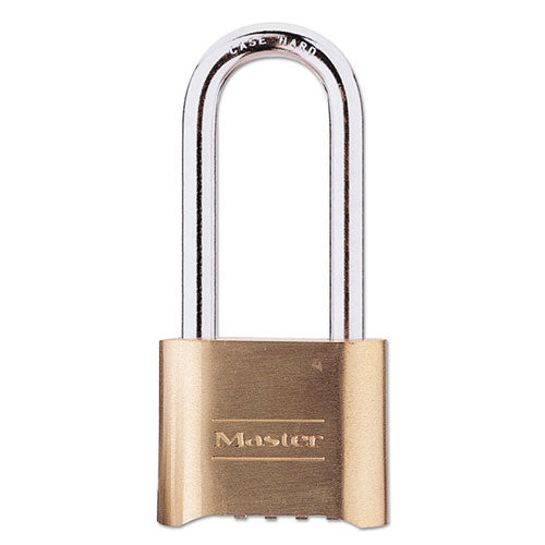 Master Lock Combination Lock Indoor and Outdoor Padlock Set Your Own Combination Lock Extended 2-1/4 in Lock Shackle with Brass Finish - 175DLH