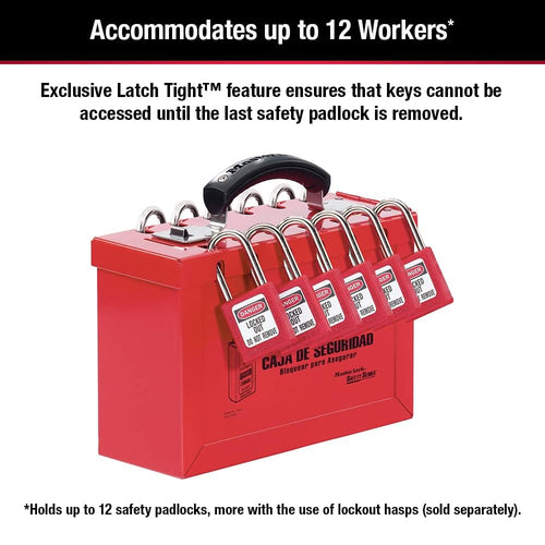 Master Lock 498A Lockout Tagout Portable Group Lock Box Kit Safety 12 Padlock Capacity Box - Red | 1 Pcs