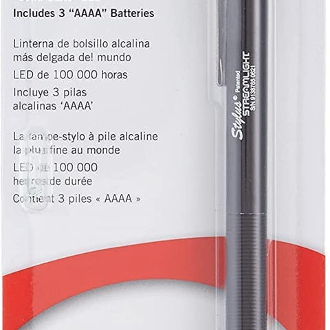 Streamlight 683-65018 Stylus 11-Lumen White LED Pen Light with 3 AAAA Alkaline Batteries Black Clamshell Pack of 1