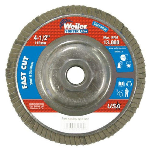 Weiler 804-31315 Vortec Pro Zirconia Alumina Type 29 Flap Disc 60 Grit Pack of 1
