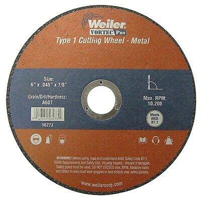 Weiler 804-56273 Aluminium Oxide Cutoff Wheel - 60 Grit Fine Grade, 6