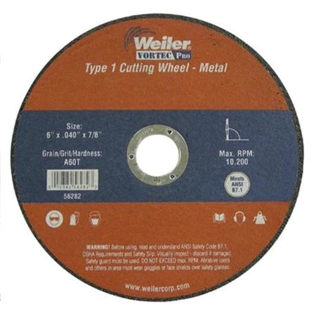 WEILER 804-56282 Aluminum Oxide Cutoff Wheel 60 GRIT FINE Grade Pack of 1