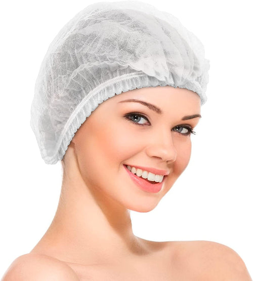 Disposable GAH-BP-24-WH-P Pleated Bouffant Cap 24 White Spunbond Polypropylene Pack of 100