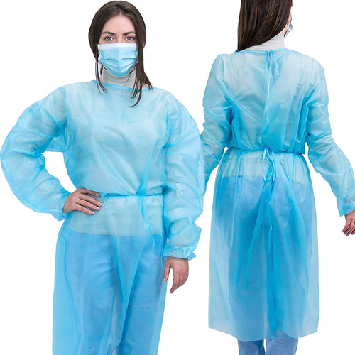 Spunbounded Polypropylene GAH-GISO1YX Level 1, Disposable Non-Surgical Isolation Gowns Blue 5 pcs/case (5 Bags of 10 Gowns per case)