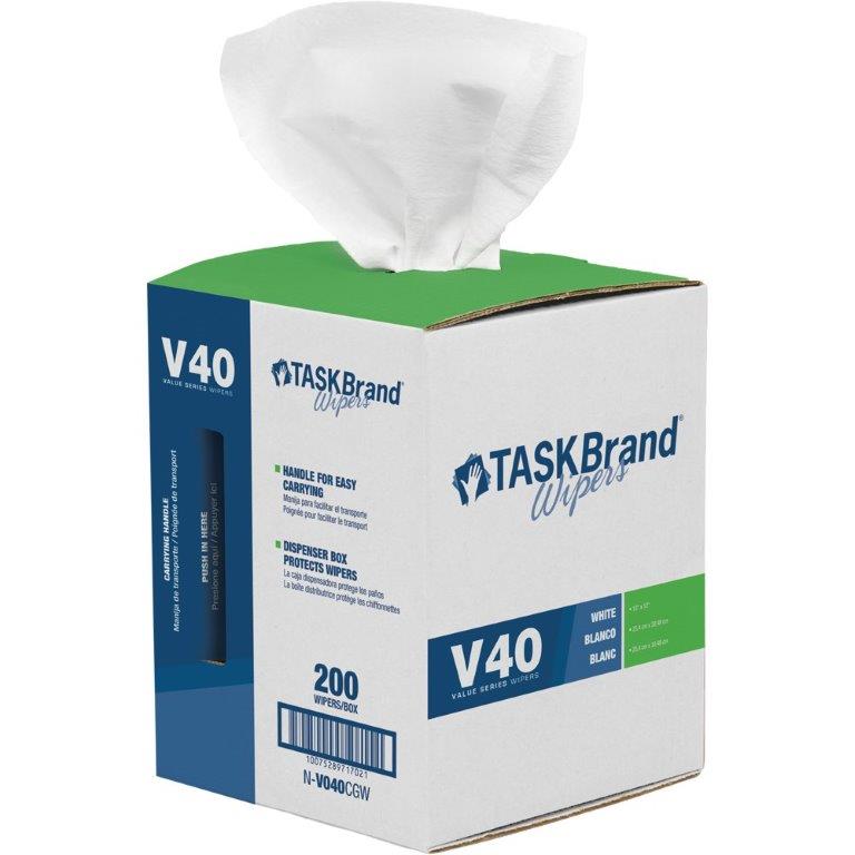 TaskBrand N-V040CGW Interfold Heavy Duty Wipers in Dispenser 10″ x 12 Boxes White 200 Wipes