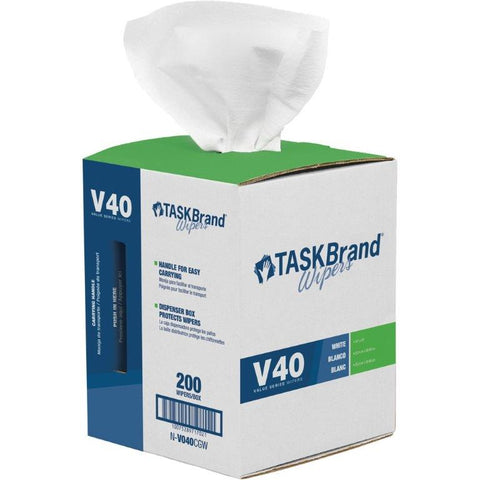 TaskBrand N-V040CGW Interfold Heavy Duty Wipers in Dispenser 10″ x 12 Boxes White 200 Wipes